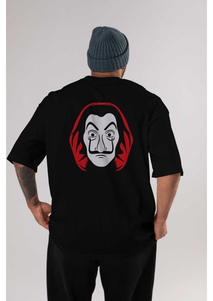 La Casa De Papel (8) Arka Baskılı Siyah Oversize T-Shirt Bisiklet Yaka Pamuk Erkek Kadın