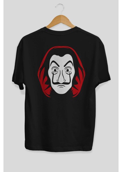 La Casa De Papel (8) Arka Baskılı Siyah Oversize T-Shirt Bisiklet Yaka Pamuk Erkek Kadın
