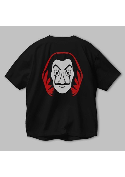 La Casa De Papel (8) Arka Baskılı Siyah Oversize T-Shirt Bisiklet Yaka Pamuk Erkek Kadın