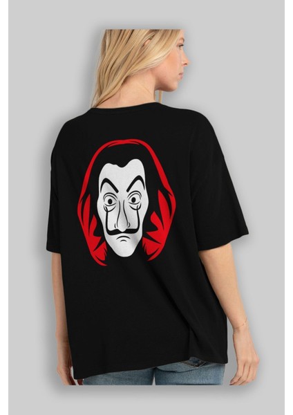 La Casa De Papel (8) Arka Baskılı Siyah Oversize T-Shirt Bisiklet Yaka Pamuk Erkek Kadın