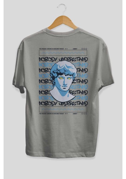 Nobody Understand Arka Baskılı Gri Oversize T-Shirt Unisex Erkek Kadın Bisiklet Yaka fiyatları