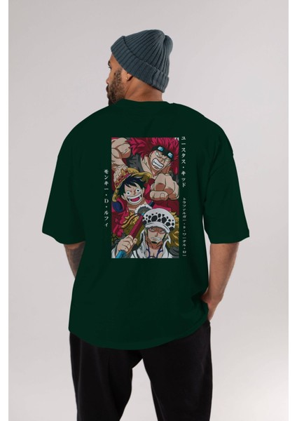 Super Novas One Piece Anime Arka Baskılı Zümrüt Yeşili Oversize T-Shirt Pamuk Erkek Kadın indirimleri