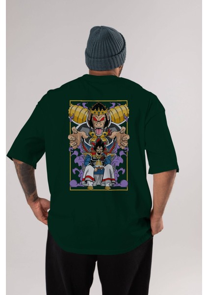 Baskılı Zümrüt Yeşili Oversize T-Shirt Pamuk Erkek Kadın
