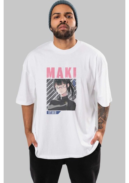 Maki Zenin Chaınsawman 1 Anime Ön Baskılı Beyaz Oversize T-Shirt Erkek Kadın