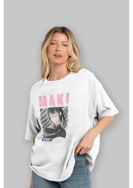 Maki Zenin Chaınsawman 1 Anime Ön Baskılı Beyaz Oversize T-Shirt Erkek Kadın fırsatları