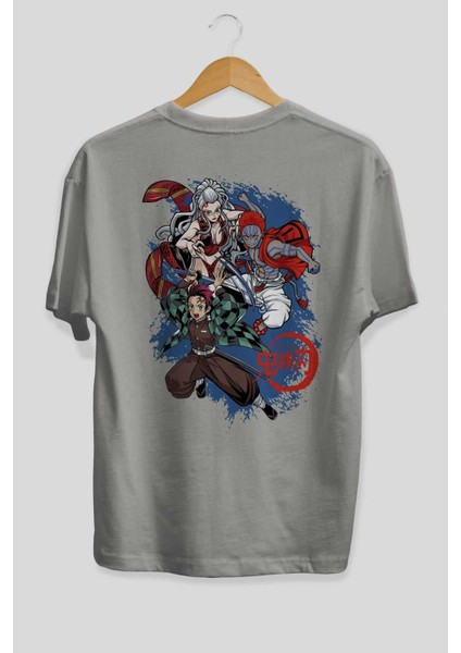 Tanjıro ,akaza,dakı Anime Arka Baskılı Gri Oversize T-Shirt %100 Pamuk Erkek Kadın fiyatları