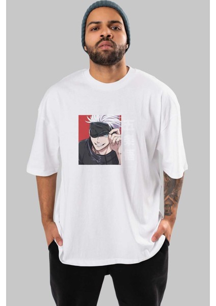 Jujutsu Kaısen Anime Ön Baskılı Beyaz Oversize T-Shirt Erkek Kadın