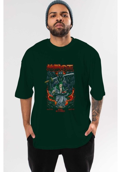 Roronoa Zoro 4 Anime Ön Baskılı Zümrüt Yeşili Oversize T-Shirt Erkek Kadın