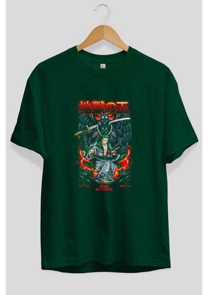 Roronoa Zoro 4 Anime Ön Baskılı Zümrüt Yeşili Oversize T-Shirt Erkek Kadın