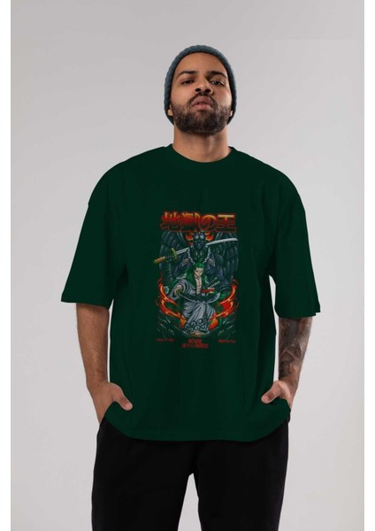 Roronoa Zoro 4 Anime Ön Baskılı Zümrüt Yeşili Oversize T-Shirt Erkek Kadın