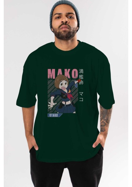 Mako Mankanshoku 2 Anime Ön Baskılı Zümrüt Yeşili Oversize T-Shirt Erkek Kadın