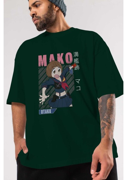 Mako Mankanshoku 2 Anime Ön Baskılı Zümrüt Yeşili Oversize T-Shirt Erkek Kadın modelleri