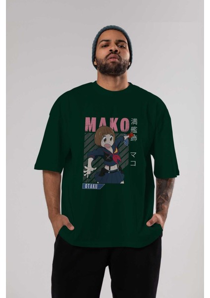 Mako Mankanshoku 2 Anime Ön Baskılı Zümrüt Yeşili Oversize T-Shirt Erkek Kadın indirimleri