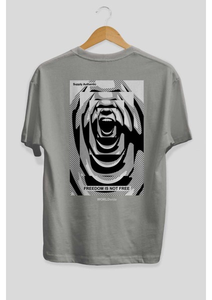 Freedom Is Not Free 2 Arka Baskılı Gri Oversize T-Shirt Unisex Erkek Kadın Bisiklet Yaka fiyatları