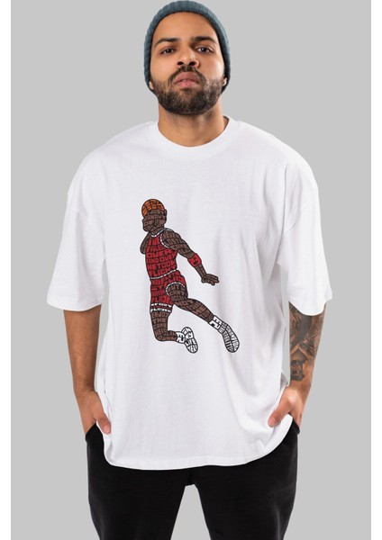Slamdunk Ön Baskılı Beyaz Oversize T-Shirt Erkek Kadın Bisiklet Yaka fiyatları