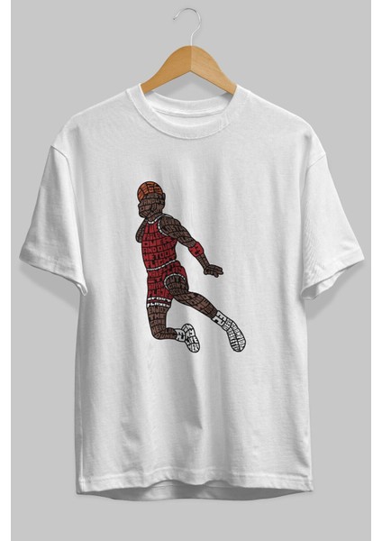 Slamdunk Ön Baskılı Beyaz Oversize T-Shirt Erkek Kadın Bisiklet Yaka modelleri
