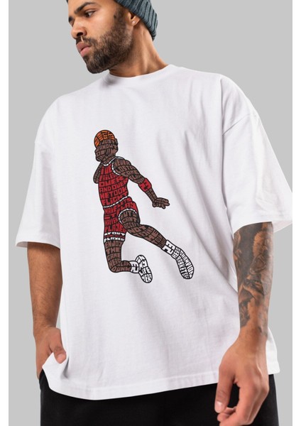 Slamdunk Ön Baskılı Beyaz Oversize T-Shirt Erkek Kadın Bisiklet Yaka fırsatları