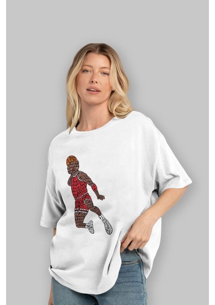 Slamdunk Ön Baskılı Beyaz Oversize T-Shirt Erkek Kadın Bisiklet Yaka indirimleri