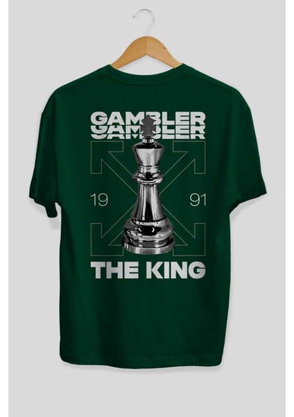 Gambler The King Arka Baskılı Zümrüt Yeşili Oversize T-Shirt Unisex Erkek Kadın Bisiklet Yaka fiyatları