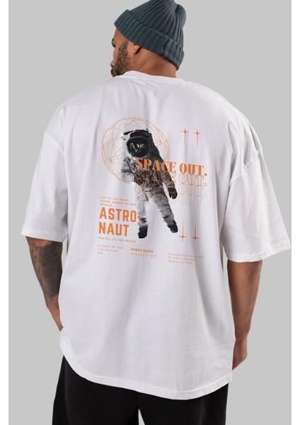 Astronaut Space Out Arka Baskılı Beyaz Oversize T-Shirt Erkek Kadın Bisiklet Yaka fırsatları