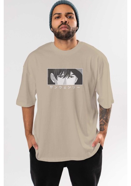 Wen-Li Yang 1 Anime Ön Baskılı Bej Oversize T-Shirt Erkek Kadın