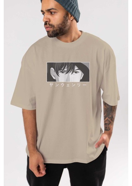 Wen-Li Yang 1 Anime Ön Baskılı Bej Oversize T-Shirt Erkek Kadın indirimleri