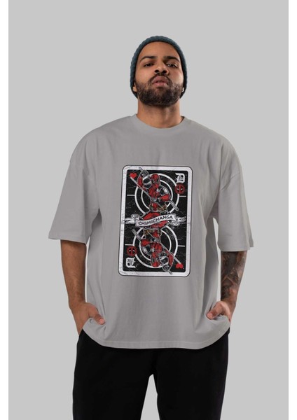 Deadpool Card Ön Baskılı Gri Oversize T-Shirt Unisex Erkek Kadın Bisiklet Yaka indirimleri