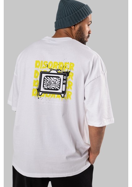 Disorder Streetwear Arka Baskılı Beyaz Oversize T-Shirt Erkek Kadın Bisiklet Yaka fiyatları