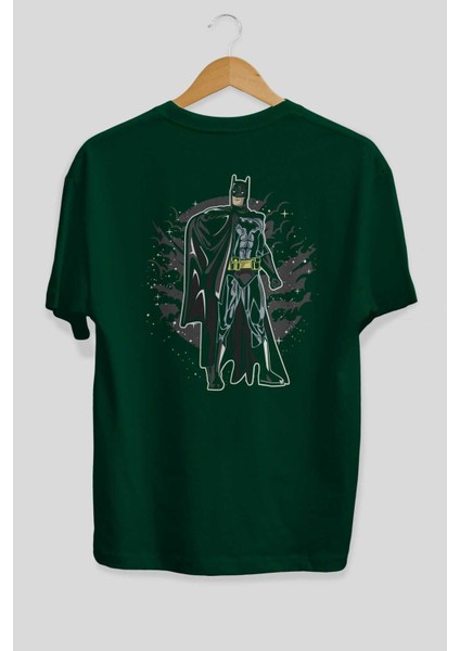 Batman Arka Baskılı Zümrüt Yeşili Oversize T-Shirt Unisex Erkek Kadın Bisiklet Yaka fiyatları