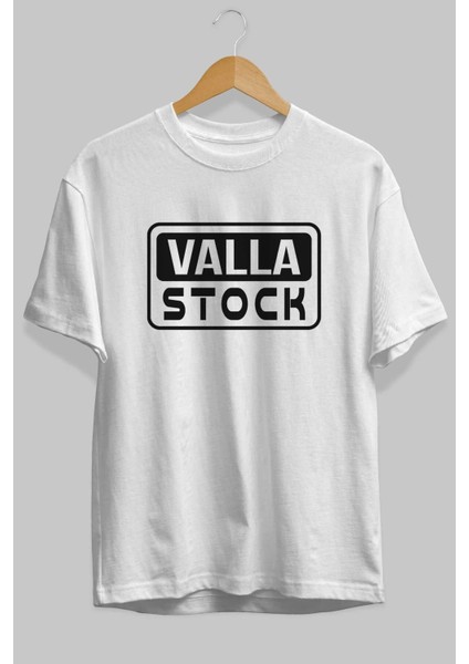 Valla Stock Ön Baskılı Beyaz Oversize T-Shirt Erkek Kadın Bisiklet Yaka fiyatları