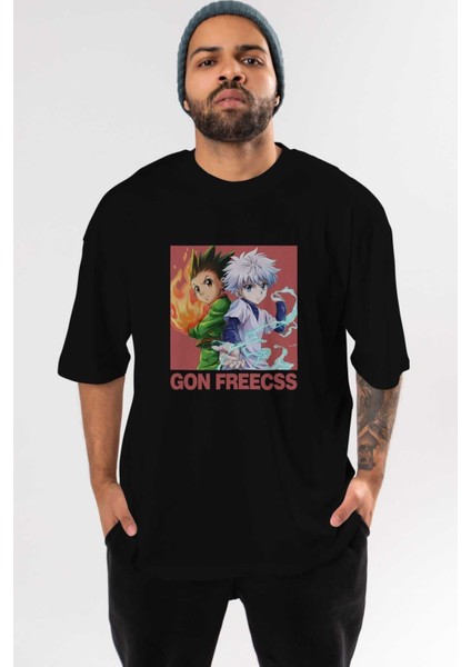 Gon Freecss Hunter x Hunter 4 Anime Ön Baskılı Siyah Oversize T-Shirt Erkek Kadın