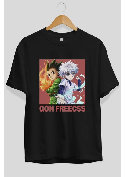Gon Freecss Hunter x Hunter 4 Anime Ön Baskılı Siyah Oversize T-Shirt Erkek Kadın fiyatları