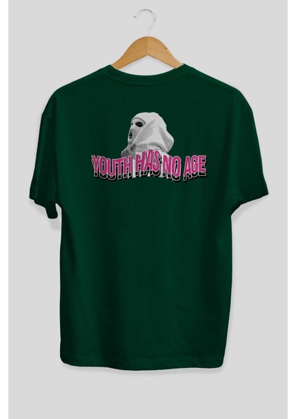 Youth Has No Age Arka Baskılı Zümrüt Yeşili Oversize T-Shirt Erkek Kadın Bisiklet Yaka fiyatları