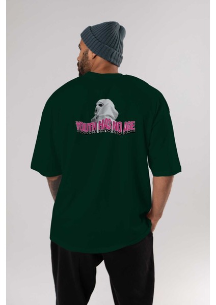 Youth Has No Age Arka Baskılı Zümrüt Yeşili Oversize T-Shirt Erkek Kadın Bisiklet Yaka indirimleri