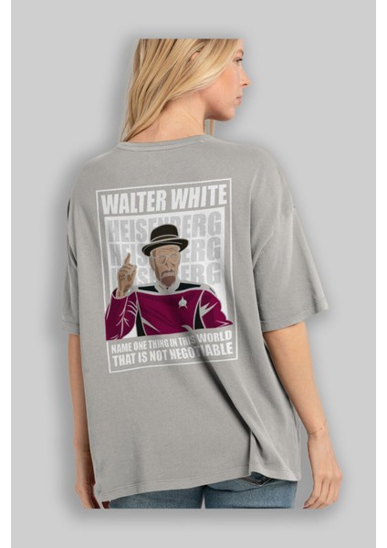 Captain Pixard Arka Baskılı Gri Oversize T-Shirt Unisex Erkek Kadın Bisiklet Yaka modelleri