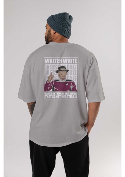 Captain Pixard Arka Baskılı Gri Oversize T-Shirt Unisex Erkek Kadın Bisiklet Yaka fırsatları