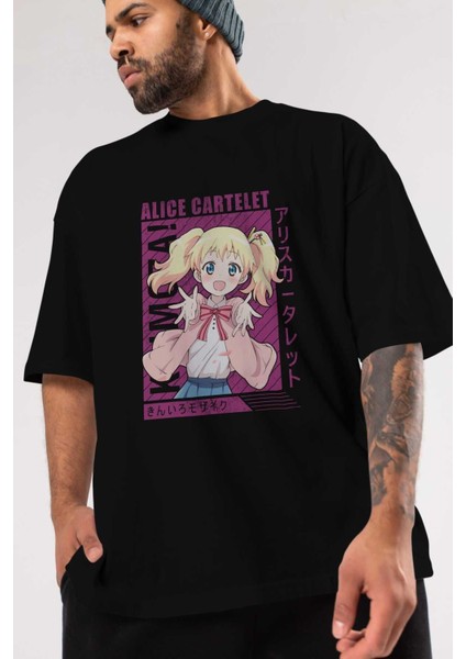 Alice Cartelet 12 Anime Ön Baskılı Siyah Oversize T-Shirt Erkek Kadın modelleri