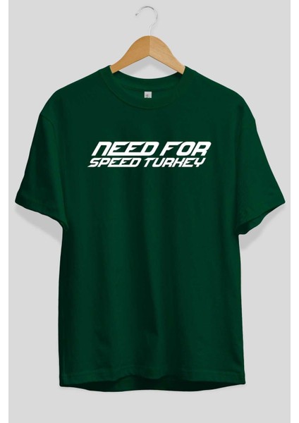 Need For Speed Turkey Ön Baskılı Zümrüt Yeşili Oversize T-Shirt Erkek Kadın Bisiklet Yaka fiyatları