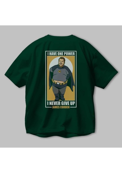 James Corden Batman Arka Baskılı Zümrüt Yeşili Oversize T-Shirt Unisex Erkek Kadın Bisiklet Yaka modelleri