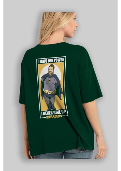 James Corden Batman Arka Baskılı Zümrüt Yeşili Oversize T-Shirt Unisex Erkek Kadın Bisiklet Yaka fırsatları