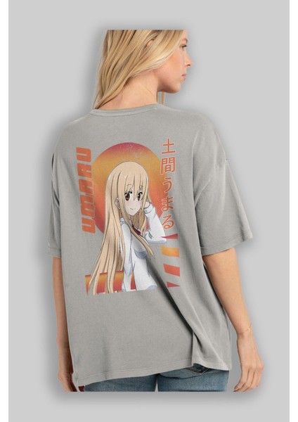 Umaru Doma 5 Anime Arka Baskılı Gri Oversize T-Shirt %100 Pamuk Erkek Kadın modelleri
