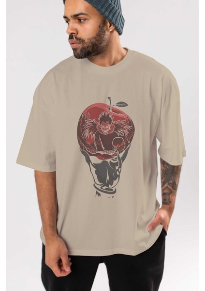Death Note -Ryuk Anime Ön Baskılı Bej Oversize T-Shirt Erkek Kadın indirimleri