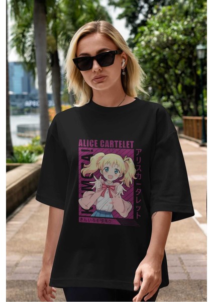 Alice Cartelet 12 Anime Ön Baskılı Siyah Oversize T-Shirt Erkek Kadın indirimleri