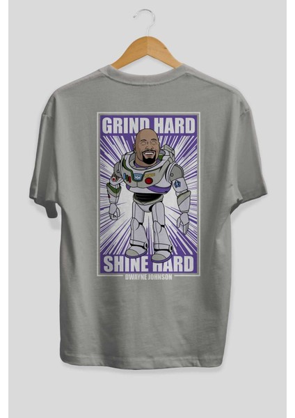 Dwayne Johnson Arka Baskılı Gri Oversize T-Shirt Unisex Erkek Kadın Bisiklet Yaka