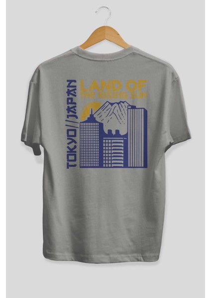 Tokyo Arka Baskılı Gri Oversize T-Shirt Unisex Erkek Kadın Bisiklet Yaka fiyatları
