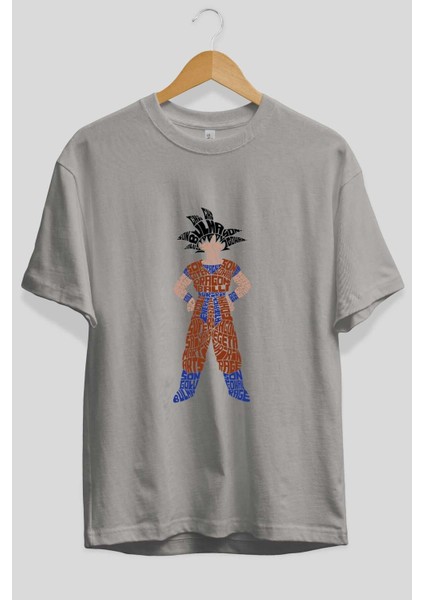 Goku Ön Baskılı Gri Oversize T-Shirt Unisex Erkek Kadın Bisiklet Yaka fiyatları