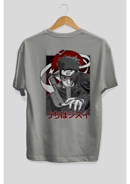 Shısuı Uchıha Naruto Anime Arka Baskılı Gri Oversize T-Shirt %100 Pamuk Erkek Kadın fiyatları