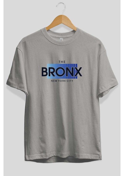 The Bronx Ön Baskılı Gri Oversize T-Shirt Unisex Erkek Kadın Bisiklet Yaka fiyatları