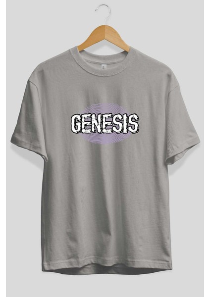 Genesis Ön Baskılı Gri Oversize T-Shirt Unisex Erkek Kadın Bisiklet Yaka fiyatları