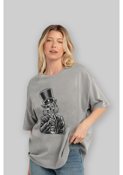 I Want You Skull Ön Baskılı Gri Oversize T-Shirt Unisex Erkek Kadın Bisiklet Yaka fırsatları